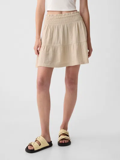 Gap Crinkle Gauze Tiered Mini Skirt In Bedrock Beige