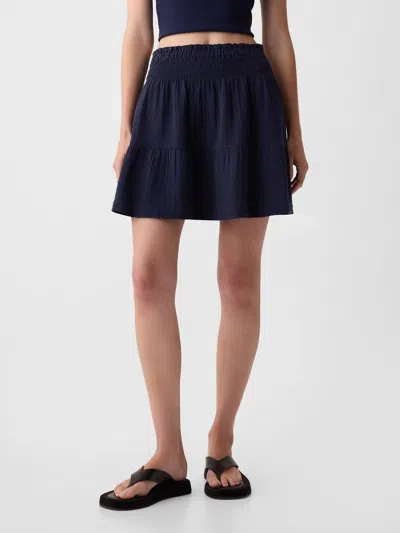 Gap Crinkle Gauze Tiered Mini Skirt In Navy Blue