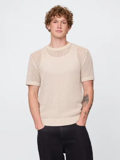 Gap Crochet Mesh Crewneck T-shirt In Gray