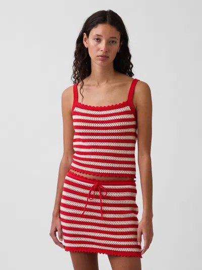 Gap Crochet Stripe Crop Sweater Tank Top In Red