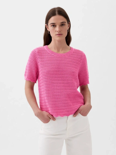 Gap Crochet Sweater In Indie Pink