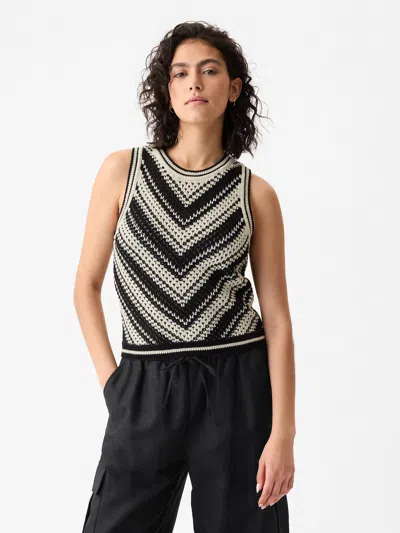 Gap Crochet Tank Top In Black & Off White