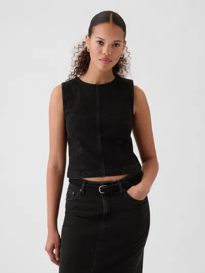 Gap Cropped Denim Shell Tank Top In Black Wash
