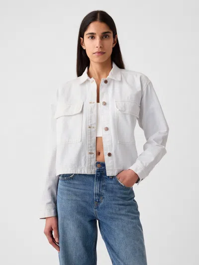 Gap Cropped Denim Shirt Jacket In Off White