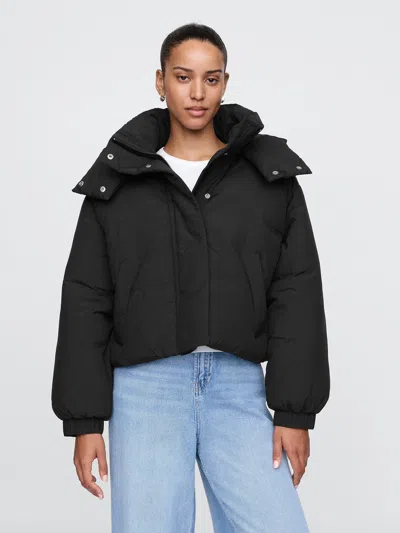 Gap Cropped Duvet Wrap Puffer Jacket In Black