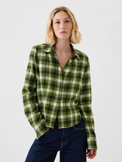 Gap Cropped Flannel Shirt In Green Plaid