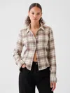 Shop Gap Cropped Flannel Shirt In Tan Plaid