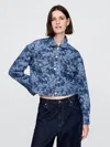 Gap Cropped Floral Denim Icon Jacket In Medium Indigo