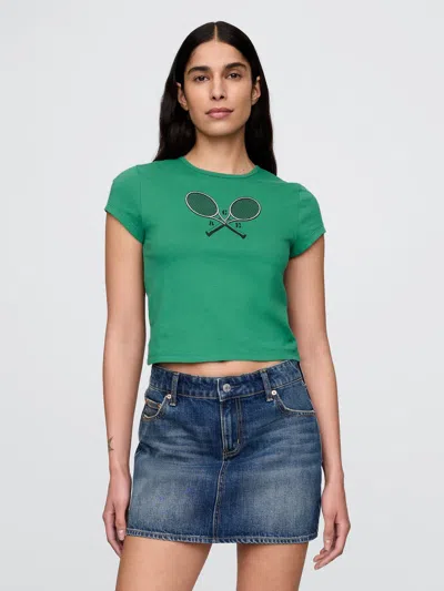 Gap Cropped Graphic T-shirt In Irish Clover Green
