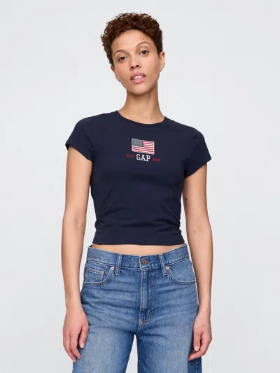 Gap Cropped Graphic T-shirt In Navy Blue