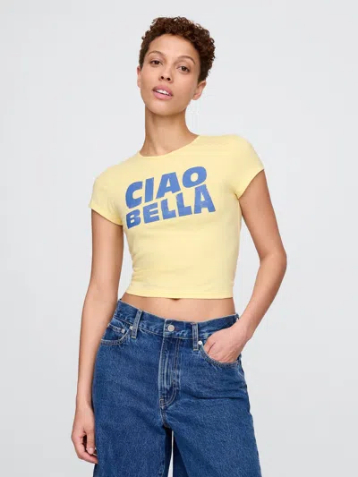 Gap Cropped Graphic T-shirt In Pale Banana Yellow