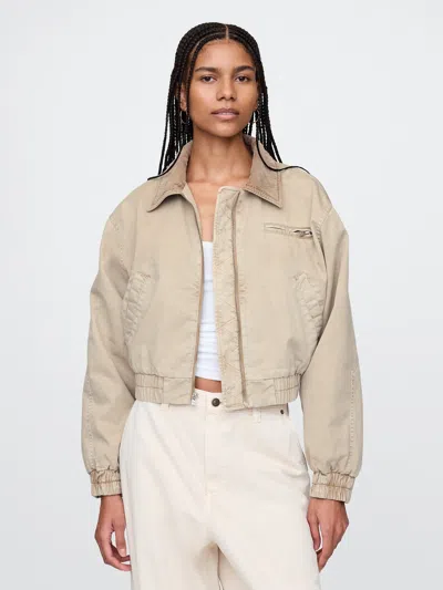 Gap Cropped Khaki Bomber Jacket In Classic Khaki Tan