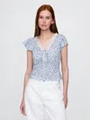 Gap Cropped Lace-trim Floral Top In Blue Floral