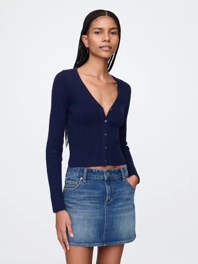 Gap Cropped Plaited Rib Cardigan In Navy Blue
