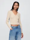 Gap Cropped Plaited Rib Cardigan In Washed Khaki Tan