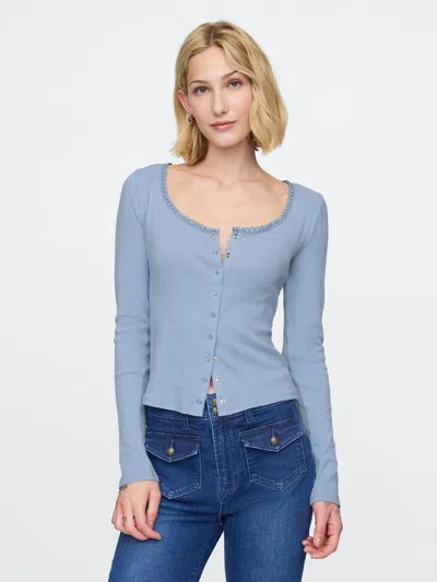 Gap Cropped Pointelle Cardigan In Blue Suede