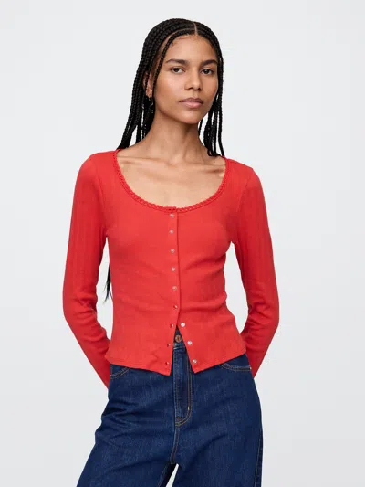 Gap Cropped Pointelle Cardigan In Nordic Red