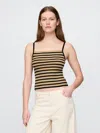 Gap Cropped Rib Tank Top In Black And Khaki Tan Stripe
