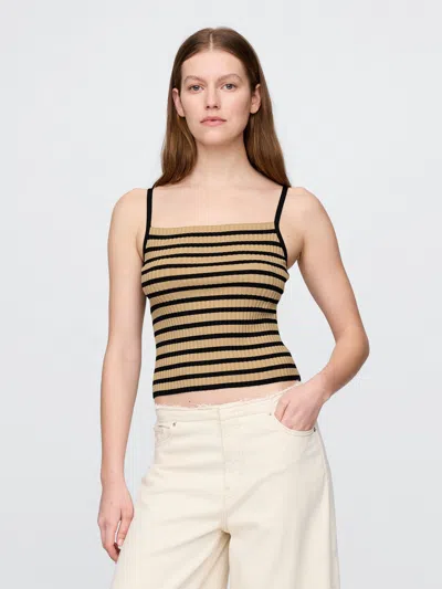 Gap Cropped Rib Tank Top In Black And Khaki Tan Stripe