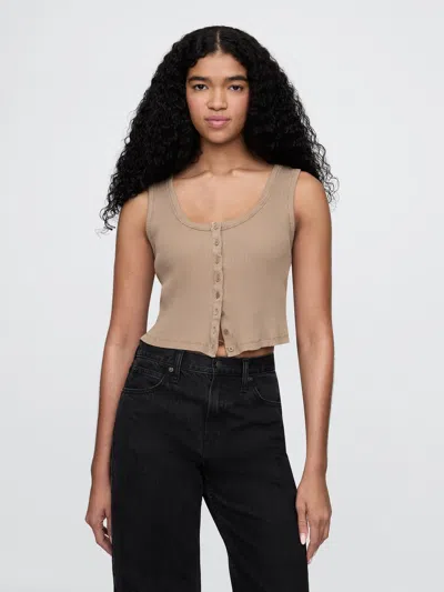 Gap Cropped Rib Top In Mountain Trail Brown