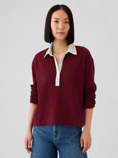 Gap Cropped Rugby Polo Shirt Shirt In Red Delicious