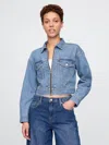Gap Cropped Ultrasoft Icon Denim Jacket In Medium Indigo