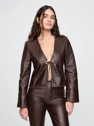 Gap × Cult Gaia Leather Jacket In Woodsy Brown