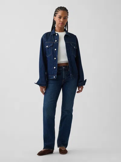Gap Curvy Mid Rise Relaxed Straight Jeans In Dark Indigo