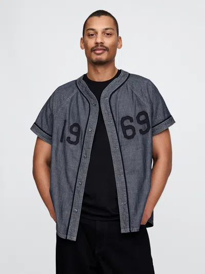 Gap Denim 1969 Logo Baseball Jersey In Denim Jersey