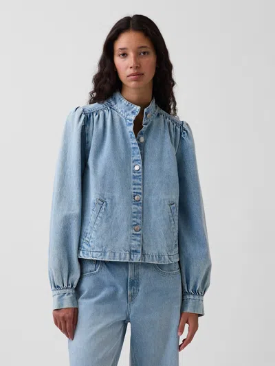 Gap Denim Balloon-sleeve Crop Swing Jacket In Brown