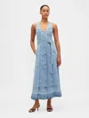 Gap Denim Belted Button-front Maxi Dress In Blue
