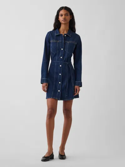 Gap Denim Belted Mini Dress In Blue