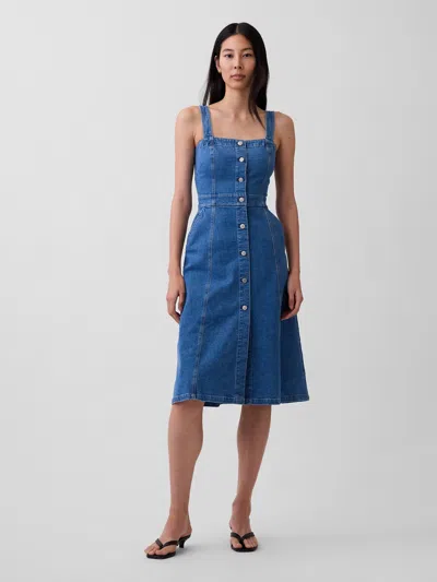 Gap Denim Button-front Midi Dress In Blue