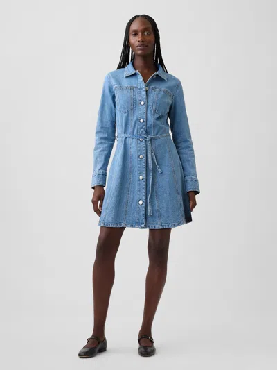 Gap Denim Button-front Mini Dress In Light Wash