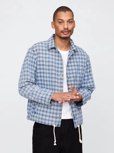 Gap Denim Check Coaches Jacket In Indigo Check