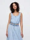 Gap Denim Cinched-hem Cropped Top In Light Wash