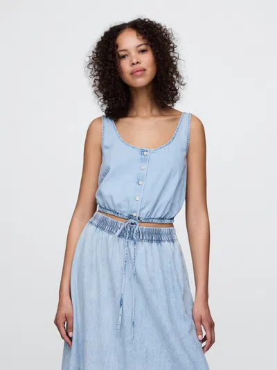 Gap Denim Cinched-hem Cropped Top In Light Wash