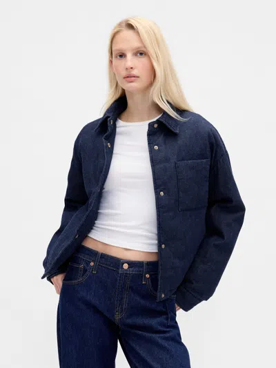 Gap Denim Crop Puffer Jacket In Blue