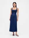 Gap Denim Drop-waist Corset Midi Dress In Blue