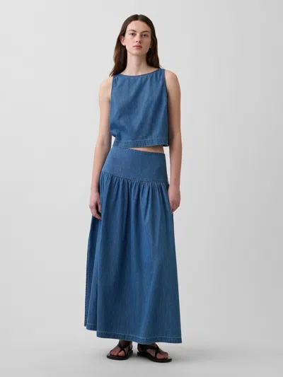 Gap Denim Drop-waist Maxi Skirt In Blue
