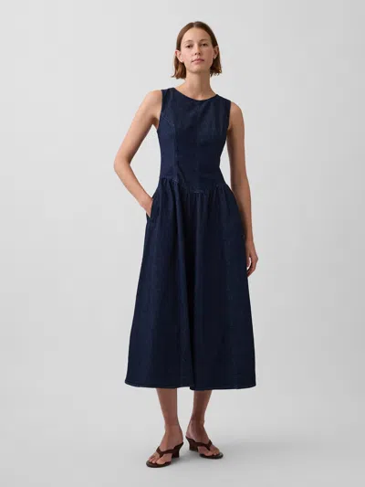 Gap Denim Drop-waist Midi Dress In Blue