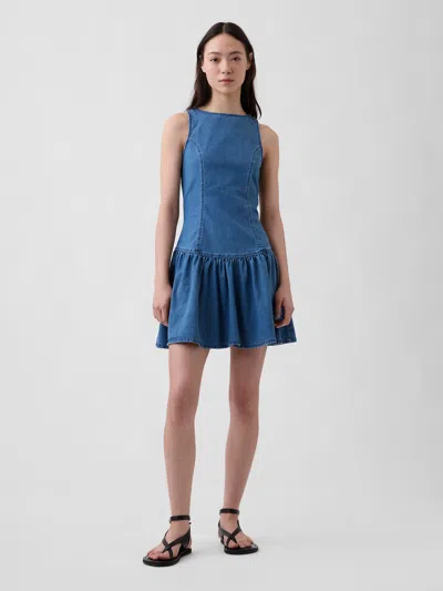 Gap Denim Drop-waist Mini Dress In Blue