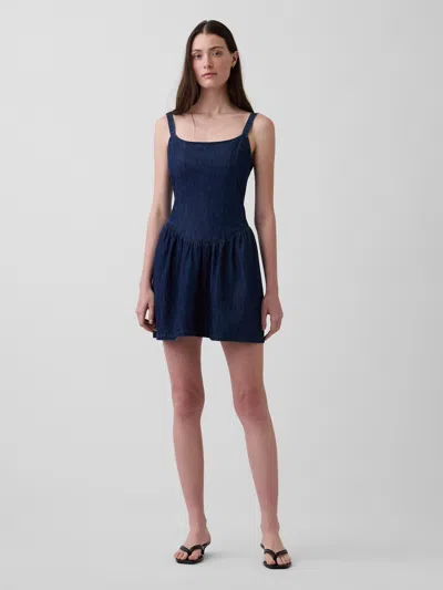Gap Denim Drop-waist Mini Dress In Blue