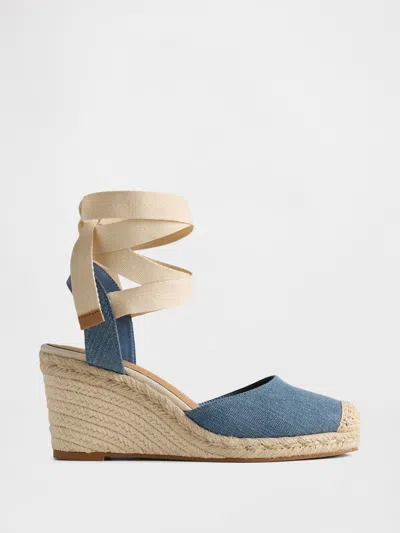 Gap Denim Espadrille Wedge Sandals In Blue Denim Wash