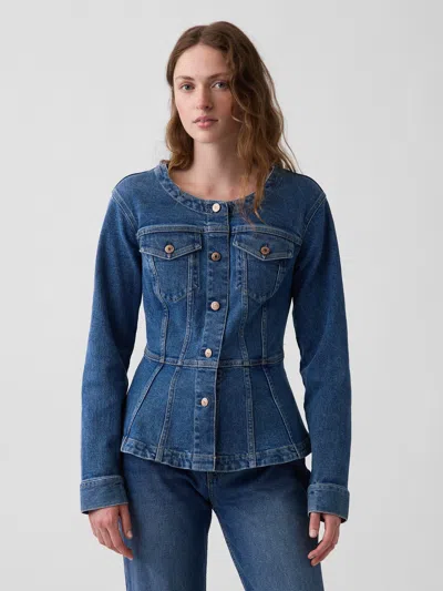Gap Denim Fitted Peplum Jacket In Medium Wash