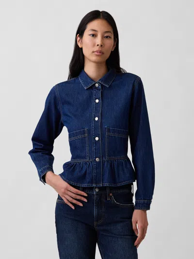 Gap Denim Fitted Peplum Top In Blue