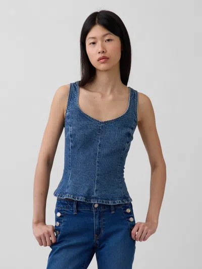 Gap Denim Fitted Peplum Top In Blue