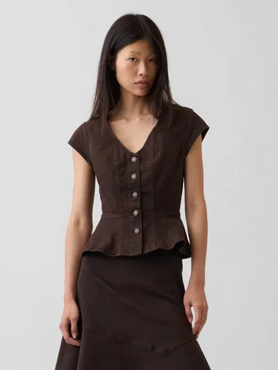 Gap Denim Fitted Peplum Top In Terra Brown
