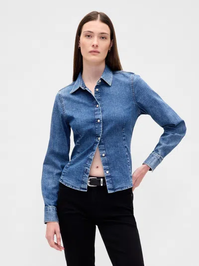Gap Denim Fitted Shirt In Blue