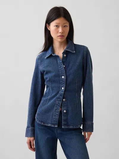 Gap Denim Fitted Shirt In Dark Wash
